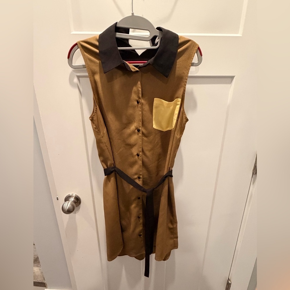 Kensie Sleeveless Colorblock Shirt Dress Brown Black M